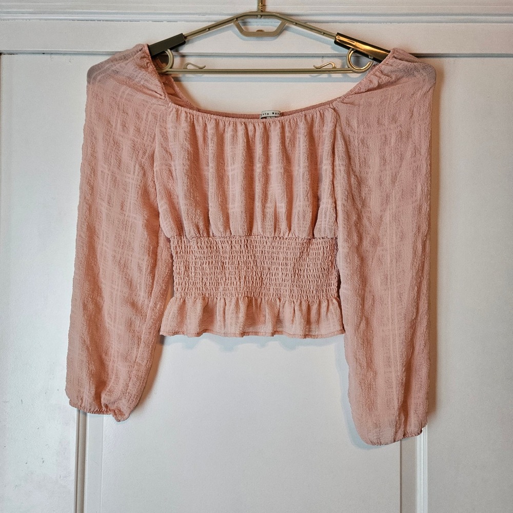Puff Sleeve Top Large Pink Smocked Peplum Coquette Feminine Soft Girl Renfaire